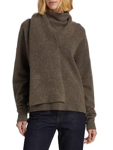 Toteme Women's Draped-Scarf Knit Sweater - Truffle | Thumbnail 3 Toteme Women's Draped-Scarf Knit Sweater - Truffle | Thumbnail 3