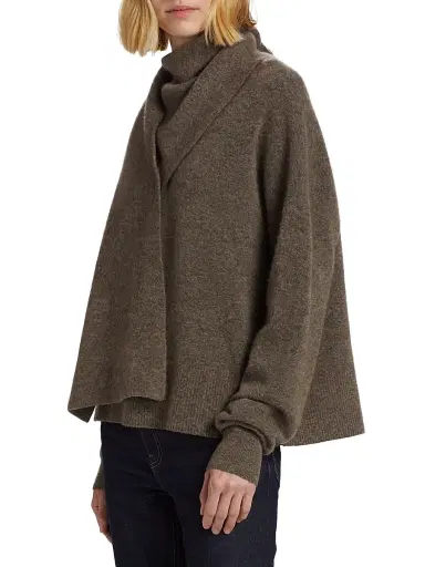 Toteme Women's Draped-Scarf Knit Sweater - Truffle | Thumbnail 4 Toteme Women's Draped-Scarf Knit Sweater - Truffle | Thumbnail 4