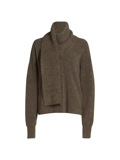 Toteme Women's Draped-Scarf Knit Sweater - Truffle | Thumbnail 1 Toteme Women's Draped-Scarf Knit Sweater - Truffle | Thumbnail 1