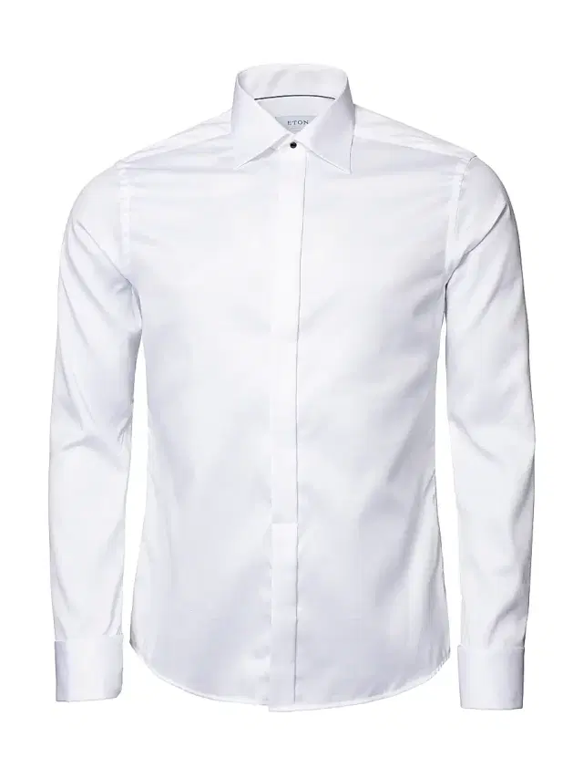 Men's Slim-Fit Fly Front Twill Tuxedo Shirt - White Men's Slim-Fit Fly Front Twill Tuxedo Shirt - White