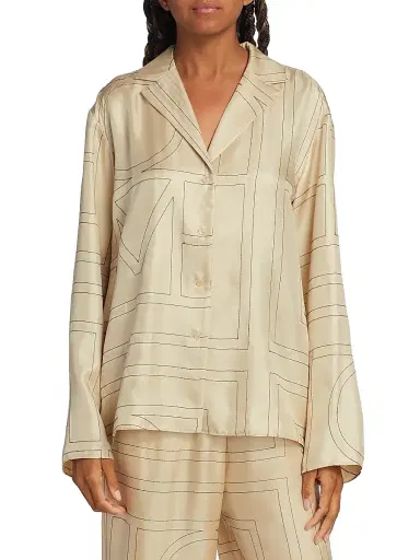 TOTEME Women's Logo Stitch Silk Top - Ivory Monogram - Size 12 | Thumbnail 3 TOTEME Women's Logo Stitch Silk Top - Ivory Monogram - Size 12 | Thumbnail 3