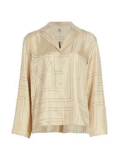 TOTEME Women's Logo Stitch Silk Top - Ivory Monogram - Size 12 | Thumbnail 1 TOTEME Women's Logo Stitch Silk Top - Ivory Monogram - Size 12 | Thumbnail 1