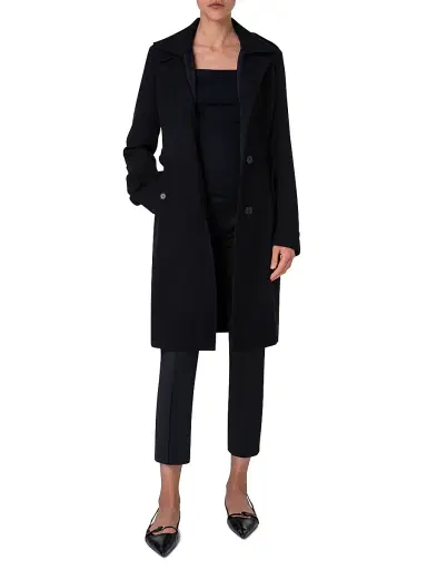 Akris punto Women's Virgin Wool Belted Long Jacket - Black - Size 14 | Thumbnail 2 Akris punto Women's Virgin Wool Belted Long Jacket - Black - Size 14 | Thumbnail 2