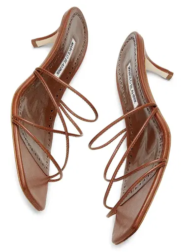 Manolo Blahnik Women's Ninfemu 50MM Leather Strappy Sandals - Brown - Size 11 | Thumbnail 6 Manolo Blahnik Women's Ninfemu 50MM Leather Strappy Sandals - Brown - Size 11 | Thumbnail 6