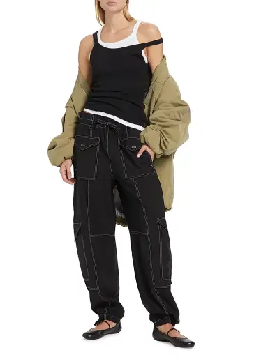 Ganni Women's Wide-Leg Drawstring Cargo Pants - Black | Thumbnail 2 Ganni Women's Wide-Leg Drawstring Cargo Pants - Black | Thumbnail 2