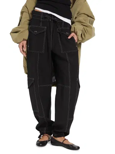 Ganni Women's Wide-Leg Drawstring Cargo Pants - Black | Thumbnail 3 Ganni Women's Wide-Leg Drawstring Cargo Pants - Black | Thumbnail 3
