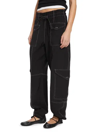 Ganni Women's Wide-Leg Drawstring Cargo Pants - Black | Thumbnail 4 Ganni Women's Wide-Leg Drawstring Cargo Pants - Black | Thumbnail 4