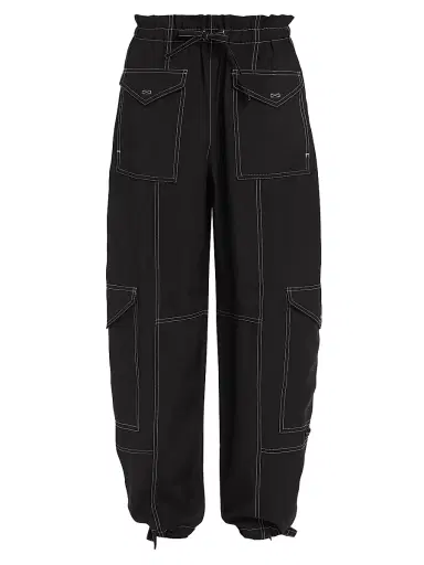 Ganni Women's Wide-Leg Drawstring Cargo Pants - Black | Thumbnail 1 Ganni Women's Wide-Leg Drawstring Cargo Pants - Black | Thumbnail 1