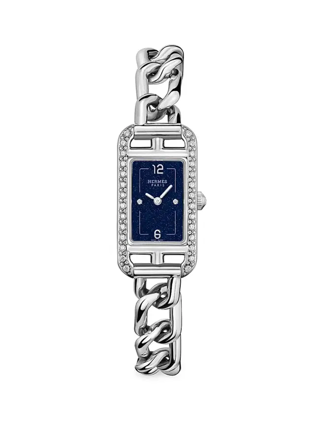 HERMÈS Women's Nantucket Stainless Steel & Diamond Bracelet Watch - White