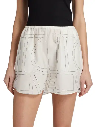 Toteme Women's Monogrammed Cotton Straight-Leg Shorts - White Black | Thumbnail 3 Toteme Women's Monogrammed Cotton Straight-Leg Shorts - White Black | Thumbnail 3