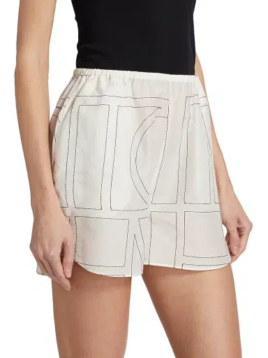 Toteme Women's Monogrammed Cotton Straight-Leg Shorts - White Black | Thumbnail 4 Toteme Women's Monogrammed Cotton Straight-Leg Shorts - White Black | Thumbnail 4