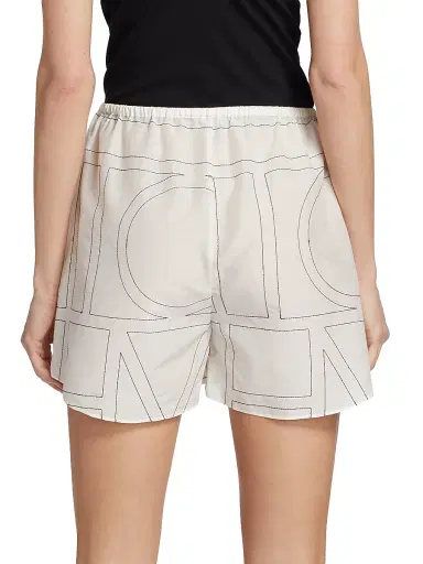 Toteme Women's Monogrammed Cotton Straight-Leg Shorts - White Black | Thumbnail 5 Toteme Women's Monogrammed Cotton Straight-Leg Shorts - White Black | Thumbnail 5