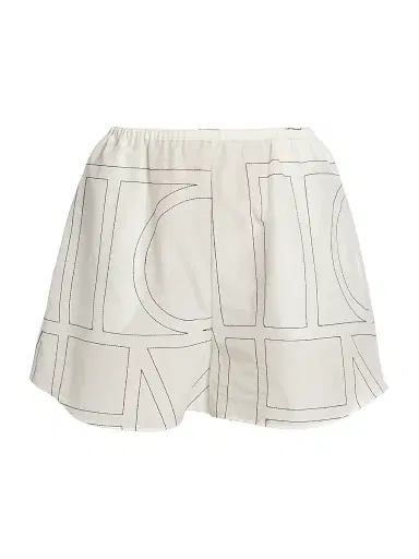 Toteme Women's Monogrammed Cotton Straight-Leg Shorts - White Black | Thumbnail 1 Toteme Women's Monogrammed Cotton Straight-Leg Shorts - White Black | Thumbnail 1