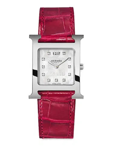 HERMÈS Women's Heure H Diamond, Stainless Steel & Alligator Strap Watch/23MM - Red | Thumbnail 1 HERMÈS Women's Heure H Diamond, Stainless Steel & Alligator Strap Watch/23MM - Red | Thumbnail 1