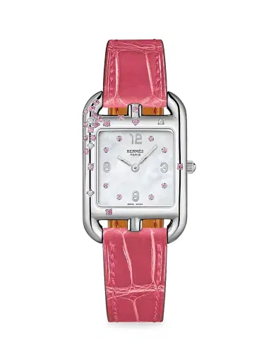 HERMÈS Women's Cape Cod Stainless Steel, Pink Sapphire, Diamond & Alligator Strap Watch/23MM - Alligator Lisse Framboise | Thumbnail 1 HERMÈS Women's Cape Cod Stainless Steel, Pink Sapphire, Diamond & Alligator Strap Watch/23MM - Alligator Lisse Framboise | Thumbnail 1