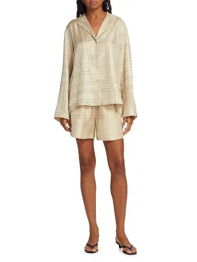 Toteme Women's Silk Stitched-Logo Shorts - Monogram | Thumbnail 2 Toteme Women's Silk Stitched-Logo Shorts - Monogram | Thumbnail 2