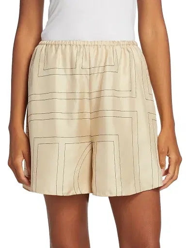 Toteme Women's Silk Stitched-Logo Shorts - Monogram | Thumbnail 3 Toteme Women's Silk Stitched-Logo Shorts - Monogram | Thumbnail 3