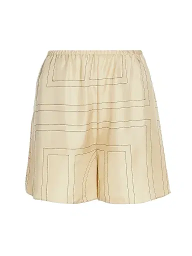 Toteme Women's Silk Stitched-Logo Shorts - Monogram | Thumbnail 1 Toteme Women's Silk Stitched-Logo Shorts - Monogram | Thumbnail 1