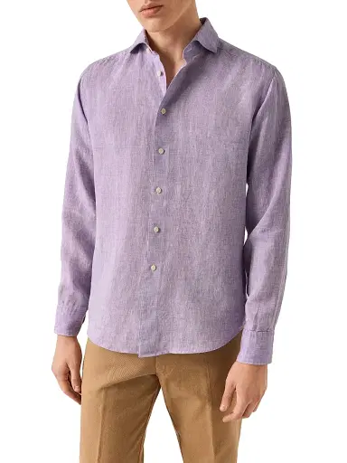 Eton Men's Contemporary-Fit Linen Shirt - Purple - Size 18 | Thumbnail 3 Eton Men's Contemporary-Fit Linen Shirt - Purple - Size 18 | Thumbnail 3