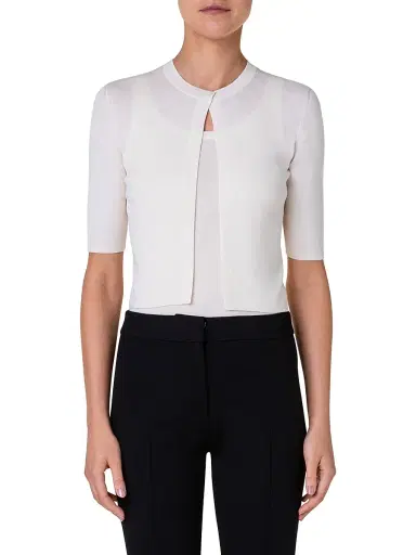 Akris punto Women's Elements Wool Cropped Cardigan - Cream - Size 16 | Thumbnail 3 Akris punto Women's Elements Wool Cropped Cardigan - Cream - Size 16 | Thumbnail 3