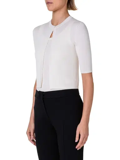 Akris punto Women's Elements Wool Cropped Cardigan - Cream - Size 16 | Thumbnail 4 Akris punto Women's Elements Wool Cropped Cardigan - Cream - Size 16 | Thumbnail 4