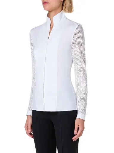 Akris punto Women's Elements Mesh-Sleeve Blouse | Thumbnail 4 Akris punto Women's Elements Mesh-Sleeve Blouse | Thumbnail 4