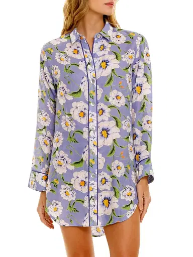 THE LAZY POET Women's Linen Floral Mini Shirtdress | Thumbnail 4 THE LAZY POET Women's Linen Floral Mini Shirtdress | Thumbnail 4