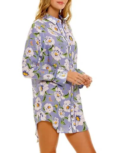 THE LAZY POET Women's Linen Floral Mini Shirtdress | Thumbnail 5 THE LAZY POET Women's Linen Floral Mini Shirtdress | Thumbnail 5