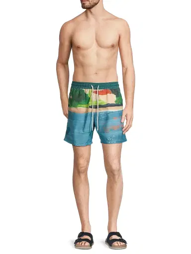 Vilebrequin Men's Moorea Abstract Swim Trunks - Chambray | Thumbnail 2 Vilebrequin Men's Moorea Abstract Swim Trunks - Chambray | Thumbnail 2