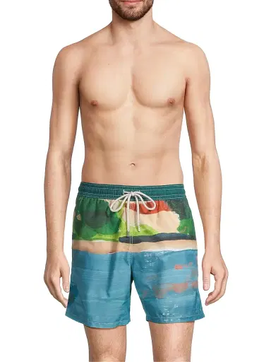 Vilebrequin Men's Moorea Abstract Swim Trunks - Chambray | Thumbnail 3 Vilebrequin Men's Moorea Abstract Swim Trunks - Chambray | Thumbnail 3