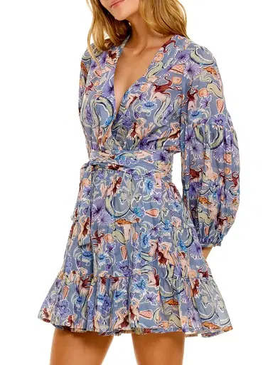 THE LAZY POET Women's Eloise Calypso Mermaid-Print Cotton Tie-Waist Minidress | Thumbnail 3 THE LAZY POET Women's Eloise Calypso Mermaid-Print Cotton Tie-Waist Minidress | Thumbnail 3