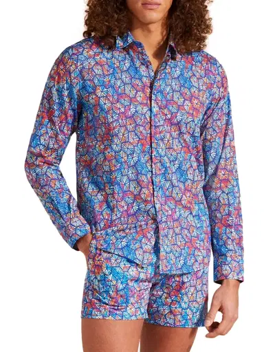 Vilebrequin Men's Carapa Abstract Cotton Button-Front Shirt - Blue - Size XXXL | Thumbnail 4 Vilebrequin Men's Carapa Abstract Cotton Button-Front Shirt - Blue - Size XXXL | Thumbnail 4