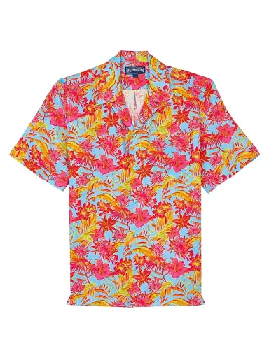 Vilebrequin Men's Tahiti Flower Linen Camp Shirt - Santorini - Size XXL | Thumbnail 1 Vilebrequin Men's Tahiti Flower Linen Camp Shirt - Santorini - Size XXL | Thumbnail 1