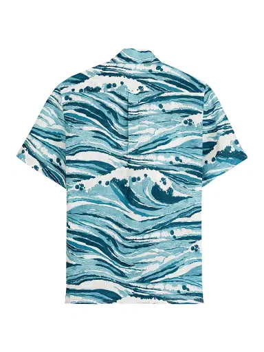 Vilebrequin Men's x Maison Kitsuné Wave Linen Short-Sleeve Shirt - Blue - Size XXL | Thumbnail 2 Vilebrequin Men's x Maison Kitsuné Wave Linen Short-Sleeve Shirt - Blue - Size XXL | Thumbnail 2