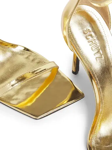 Schutz Women's Jenna 100MM Mirrored Leather Sandals - Ouro | Thumbnail 6 Schutz Women's Jenna 100MM Mirrored Leather Sandals - Ouro | Thumbnail 6