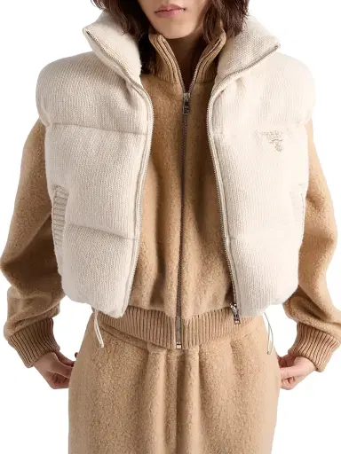Prada Women's Wool and Cashmere Down Vest - Beige Khaki | Thumbnail 4 Prada Women's Wool and Cashmere Down Vest - Beige Khaki | Thumbnail 4