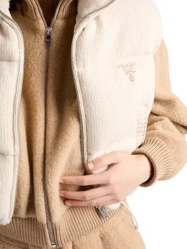 Prada Women's Wool and Cashmere Down Vest - Beige Khaki | Thumbnail 5 Prada Women's Wool and Cashmere Down Vest - Beige Khaki | Thumbnail 5