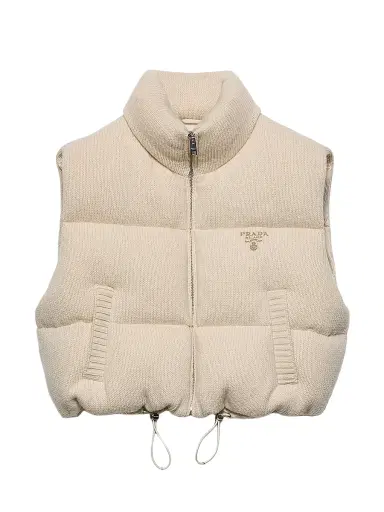 Prada Women's Wool and Cashmere Down Vest - Beige Khaki | Thumbnail 1 Prada Women's Wool and Cashmere Down Vest - Beige Khaki | Thumbnail 1