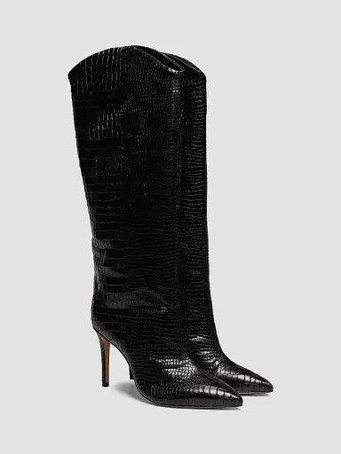 Schutz Women's Maryana 90MM Croc-Embossed Leather Stiletto Boots - Black | Thumbnail 2 Schutz Women's Maryana 90MM Croc-Embossed Leather Stiletto Boots - Black | Thumbnail 2