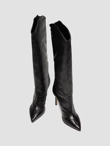 Schutz Women's Maryana 90MM Croc-Embossed Leather Stiletto Boots - Black | Thumbnail 4 Schutz Women's Maryana 90MM Croc-Embossed Leather Stiletto Boots - Black | Thumbnail 4