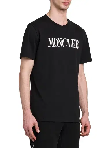 Moncler Men's Logo Short Sleeve Scripted T-Shirt - Black | Thumbnail 3 Moncler Men's Logo Short Sleeve Scripted T-Shirt - Black | Thumbnail 3