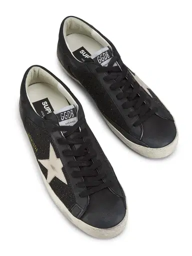 Golden Goose Men's Super Star Crystal-Embellished Leather Sneakers - Black Grey Morn | Thumbnail 4 Golden Goose Men's Super Star Crystal-Embellished Leather Sneakers - Black Grey Morn | Thumbnail 4