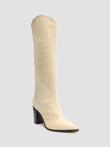 Schutz Women's Maryana Croc-Embossed Leather Boots - White | Thumbnail 2 Schutz Women's Maryana Croc-Embossed Leather Boots - White | Thumbnail 2