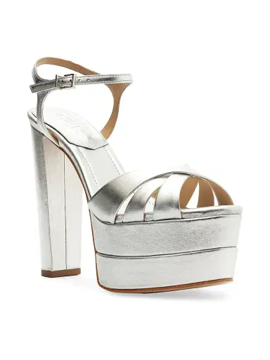 Schutz Women's Keefa 140MM Metallic Leather Platform Sandals - Prata | Thumbnail 2 Schutz Women's Keefa 140MM Metallic Leather Platform Sandals - Prata | Thumbnail 2
