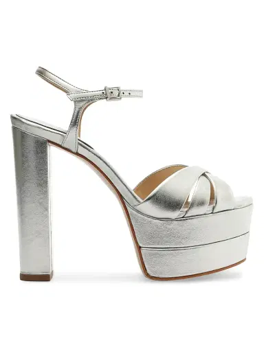 Schutz Women's Keefa 140MM Metallic Leather Platform Sandals - Prata | Thumbnail 1 Schutz Women's Keefa 140MM Metallic Leather Platform Sandals - Prata | Thumbnail 1