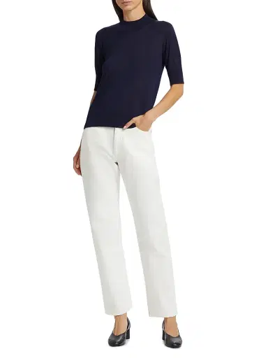 Jil Sander Women's Wool & Cashmere-Blend Rib-Knit Trim Sweater - Midnight | Thumbnail 2 Jil Sander Women's Wool & Cashmere-Blend Rib-Knit Trim Sweater - Midnight | Thumbnail 2