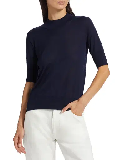 Jil Sander Women's Wool & Cashmere-Blend Rib-Knit Trim Sweater - Midnight | Thumbnail 3 Jil Sander Women's Wool & Cashmere-Blend Rib-Knit Trim Sweater - Midnight | Thumbnail 3