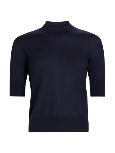 Jil Sander Women's Wool & Cashmere-Blend Rib-Knit Trim Sweater - Midnight | Thumbnail 1 Jil Sander Women's Wool & Cashmere-Blend Rib-Knit Trim Sweater - Midnight | Thumbnail 1