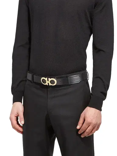 Ferragamo Men's Gancini Buckle Adjustable Cut-to-Size Reversible Belt - Nero Hickory - Size 46 | Thumbnail 2 Ferragamo Men's Gancini Buckle Adjustable Cut-to-Size Reversible Belt - Nero Hickory - Size 46 | Thumbnail 2