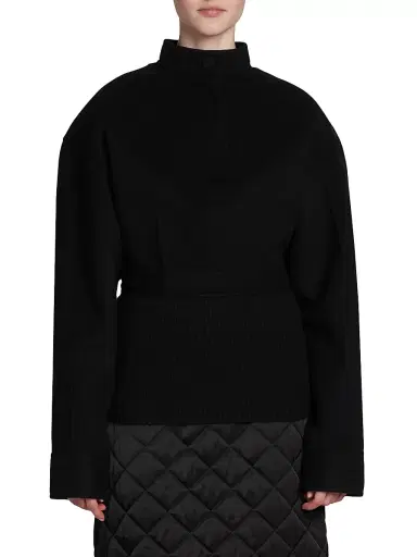 Jil Sander Women's Half Placket Wool Sweater - Black | Thumbnail 3 Jil Sander Women's Half Placket Wool Sweater - Black | Thumbnail 3